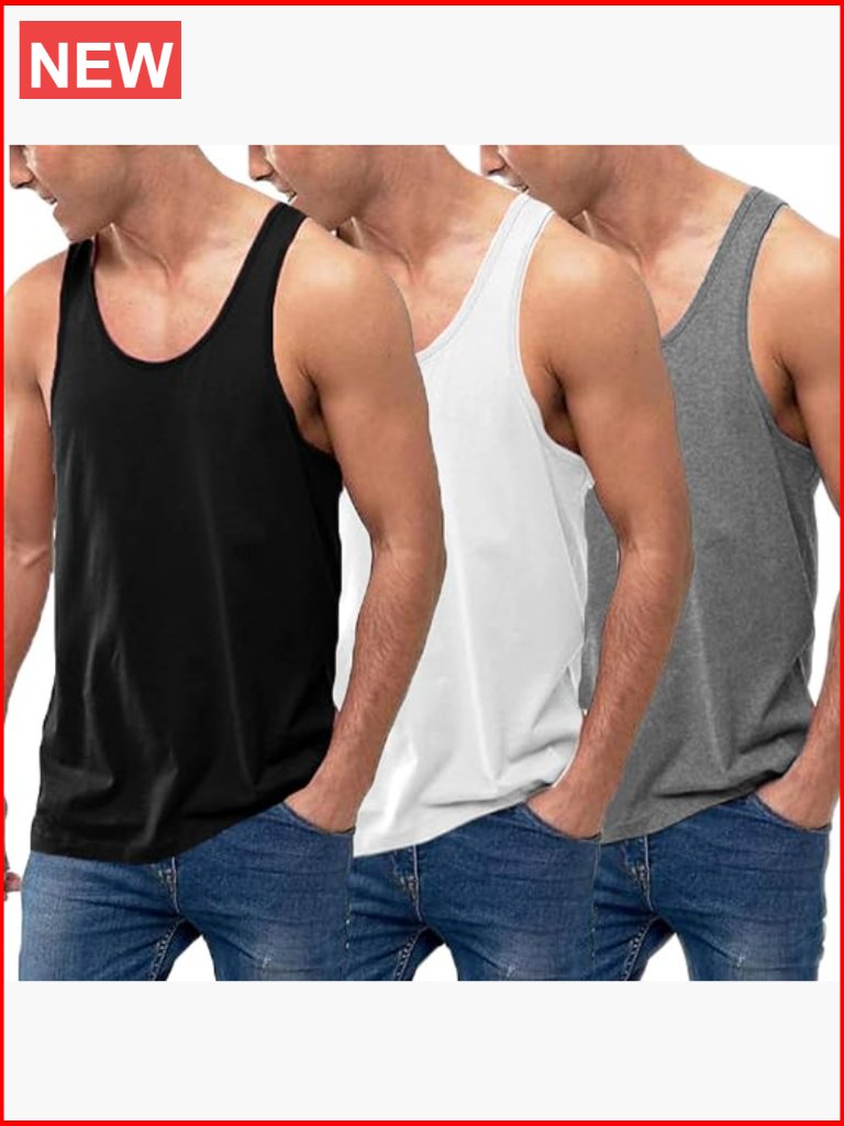 Cotton Tank Tops 3 Pack Sleeveless Performance Classic Casual T Shirts